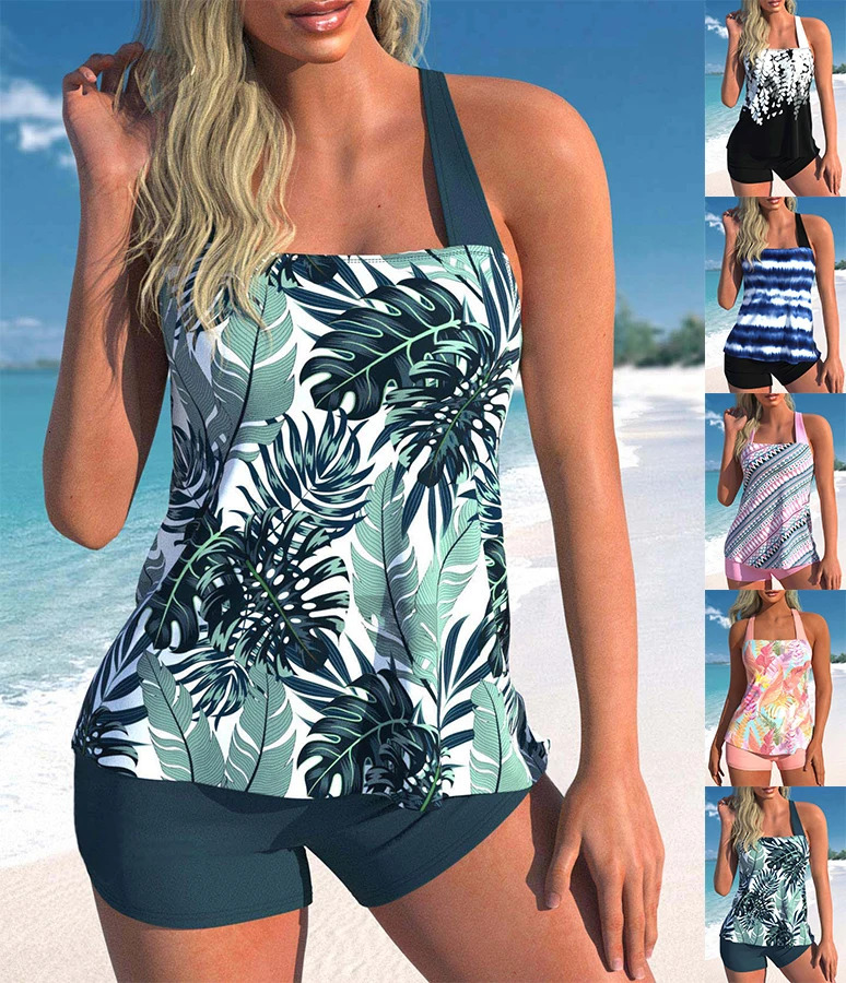 High Quality n Sexy Womens Bikini Pool Swimsuit Retro Fresh Leaf Print Hanging Neck Strap Swimsuit S-6XL 250106