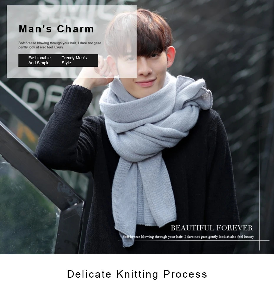 Maikun Thick Knitted Scarf For Men Fashion Winter Increase Simple Solid Color Scarf Mens Warm Neckerchief 250106