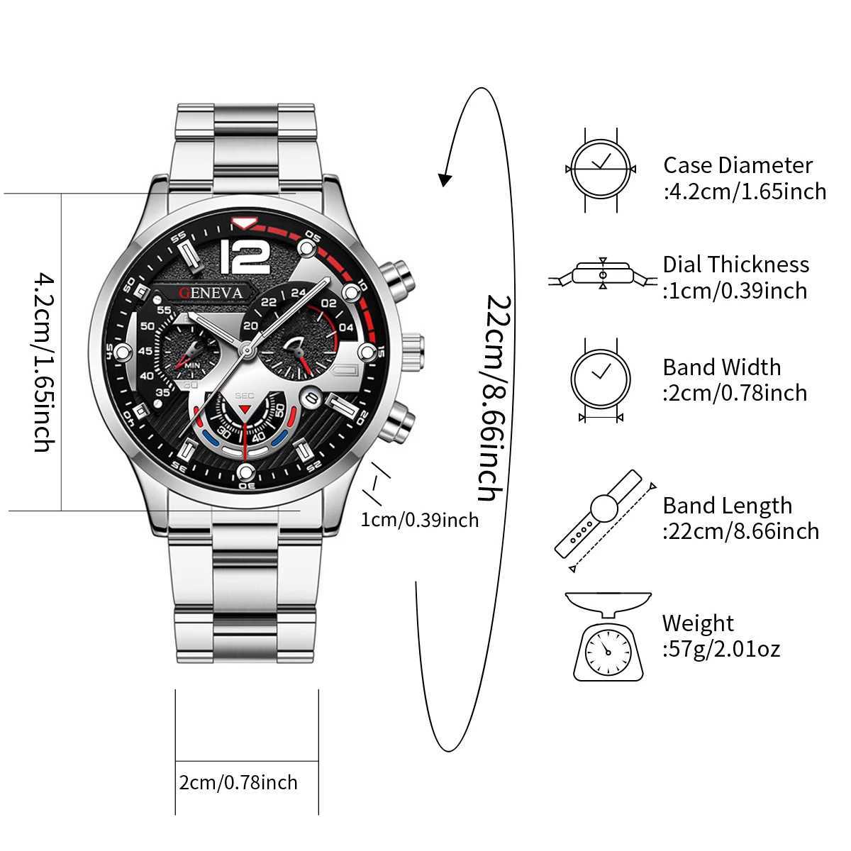 4pcs/set Fashion Mens Watch Set Business Calendar Quartz Watch with Bracelet Necklace Ring SetX250107