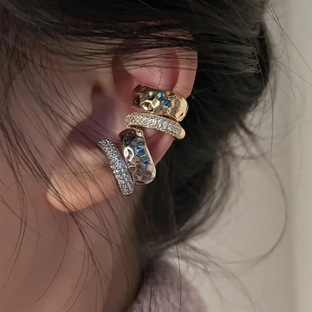 Hoops Ear Cuff Earrings Clip Women Glossy Shiny Rhinestone Cristal Korean Fashion Boho Jewelry Accessories Stainless Steel 250103