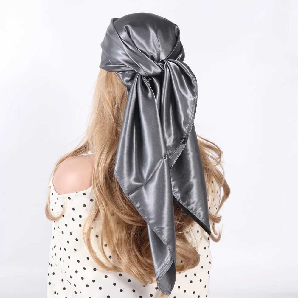 Solid color silk scarf womens satin hair/headband scarf black and white military green brown khaki square 90 * 90cm Foulard womens headscarf W250107