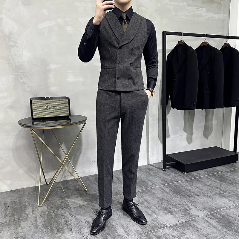 y DoubleBreasted Men Suit Vest Elegant Business Formal Slim Fit Male Waistcoat Wedding Groom Gentleman Vests Jacket Man 250107