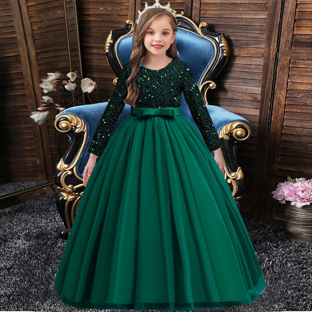 Childrens dress girl sequins birthday dress princess dress little girl presenter piano performance clothes in stock 250107