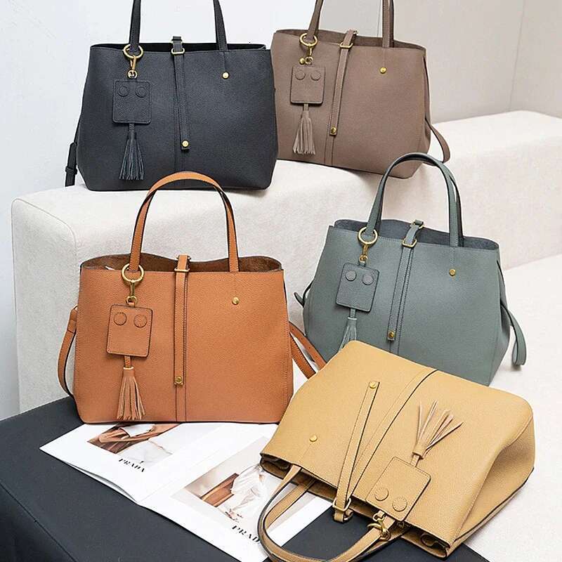 Burminsa Cowhide Genuine Leather Large Bucket Tote Handbags For Women 2025 Trend Designer Shopper Ladies Shoulder Crossbody Bags