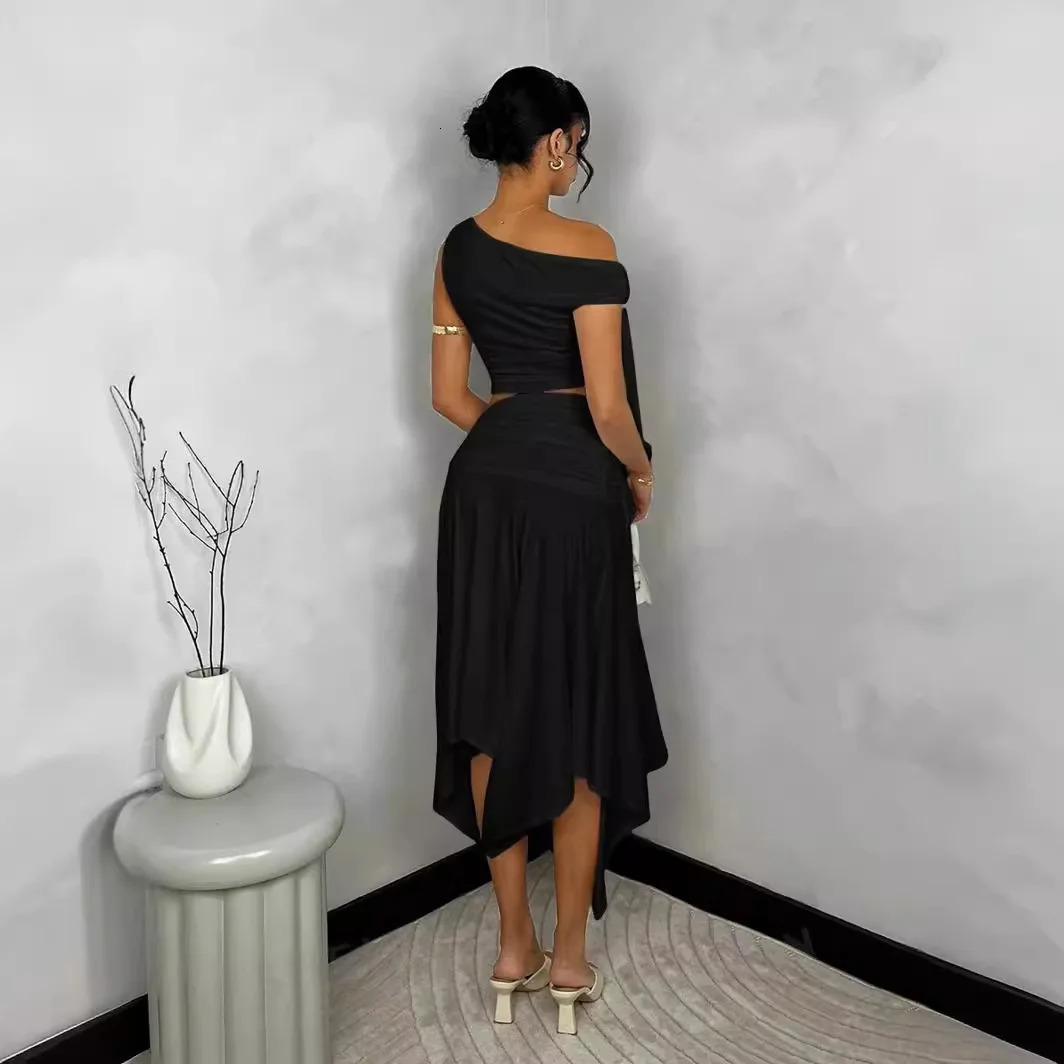 European and American style spring womens clothing sexy crop top high waisted hip hugging skirt set 250106