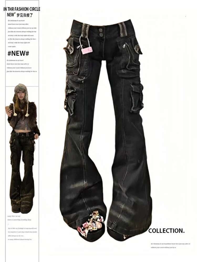 Women Korean Fashion Chic Jeans Grunge Japanese Haruku Gyaru Y2k Denim Cargo Pants Cyber Punk Hip-Pop 2000S Aesthetic Tomboy
