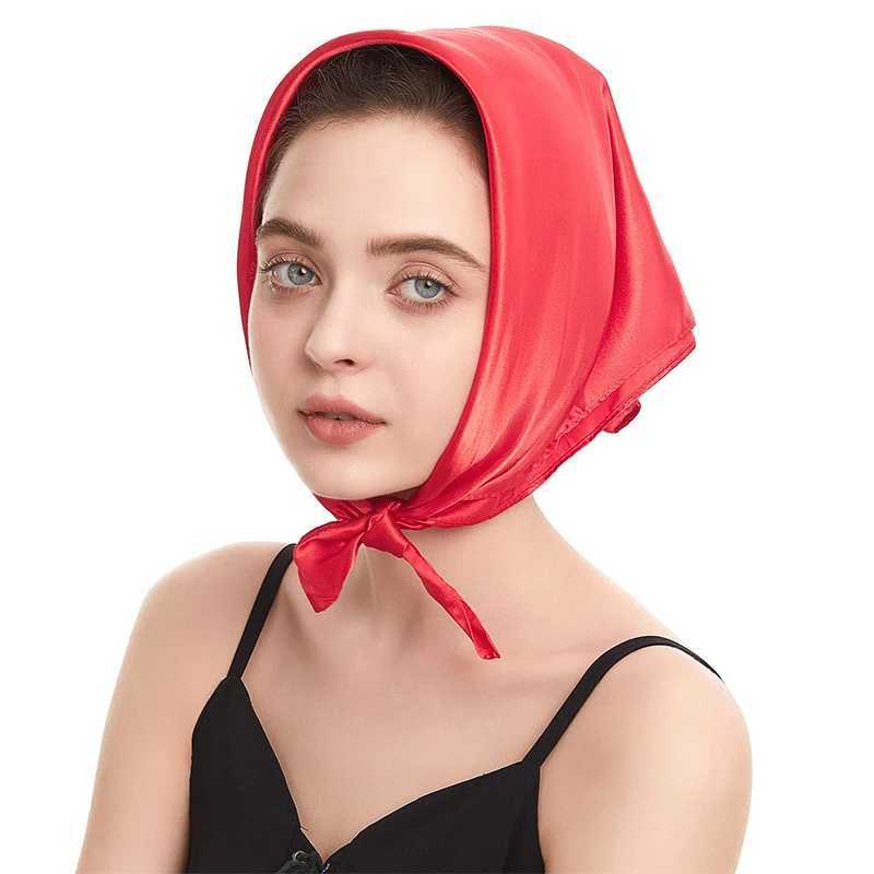 2024 New Womens Silk 60x60CM Square Headscarf Solid Color Womens Silk Sunscreen Versatile Bandana Scarf W250107