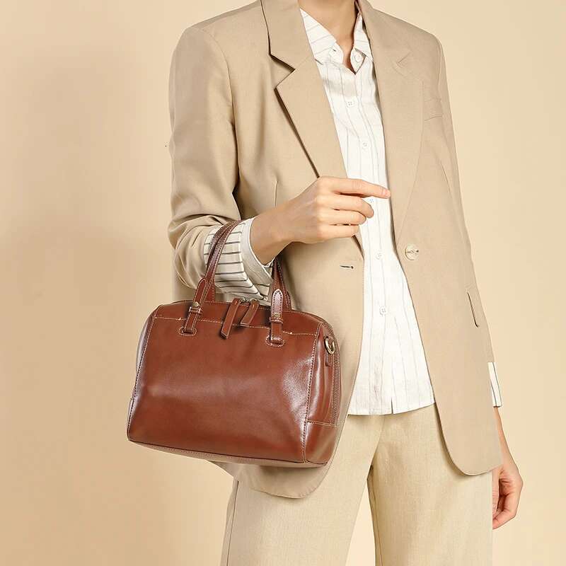 Burminsa Cowhide Genuine Leather Boston Handbags For Women 2025 Trend Designer Pillow Tote Ladies Shoulder Crossbody Bags
