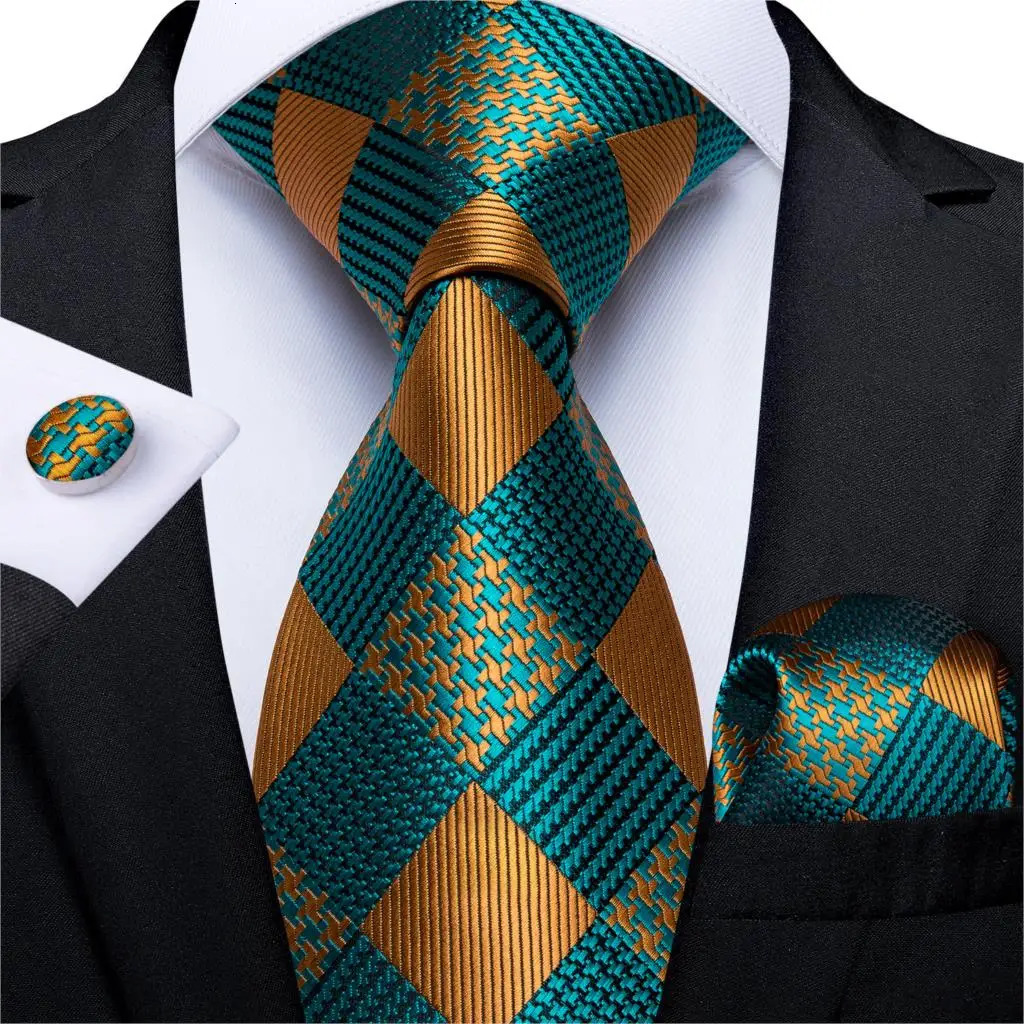 DiBanGu Green Teal Ties For Men Hanky Cufflinks Set 17 Styles Necktie For Male Business Wedding Party Mens Ties Arrival Tie 250103