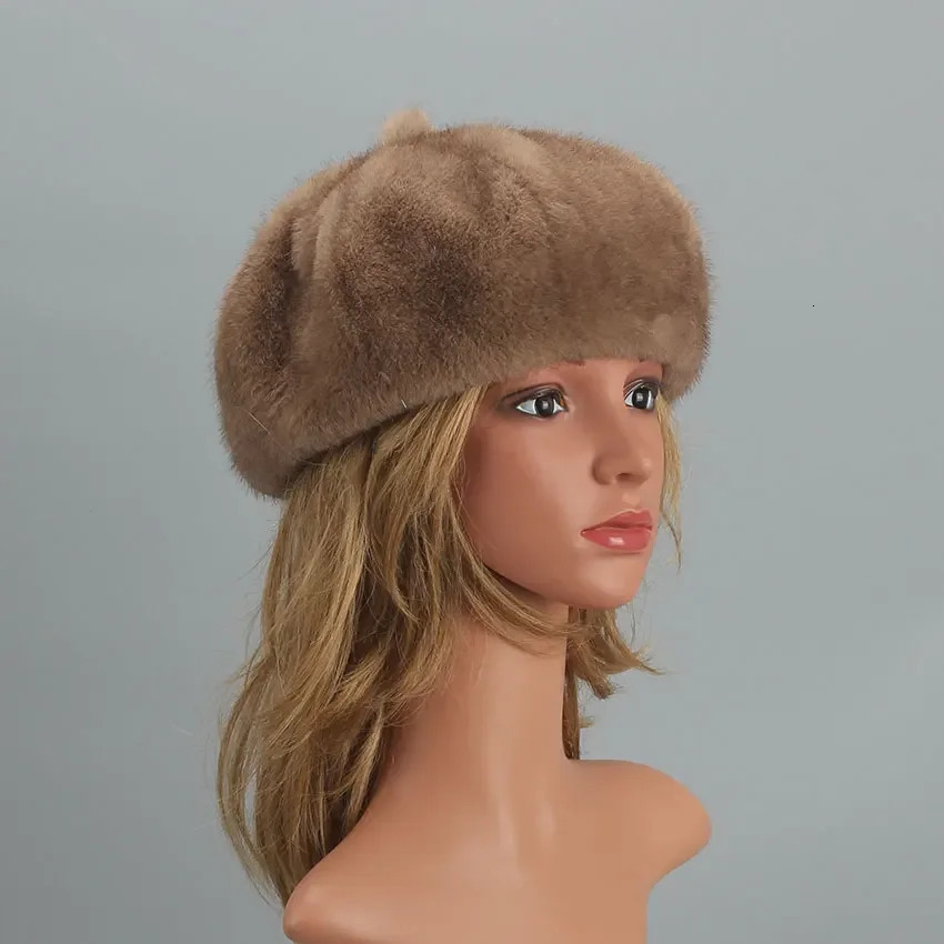 Faux Mink Fur Berets Elegant Womens Winter Caps Fashion Fur Hats Knitted Warm False Mink Fur Beanies Hat Adjustable 250106