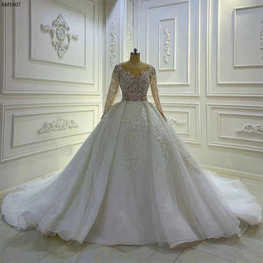 Amanda Novias Design Long Sleeve Nude Top Body Wedding Dress