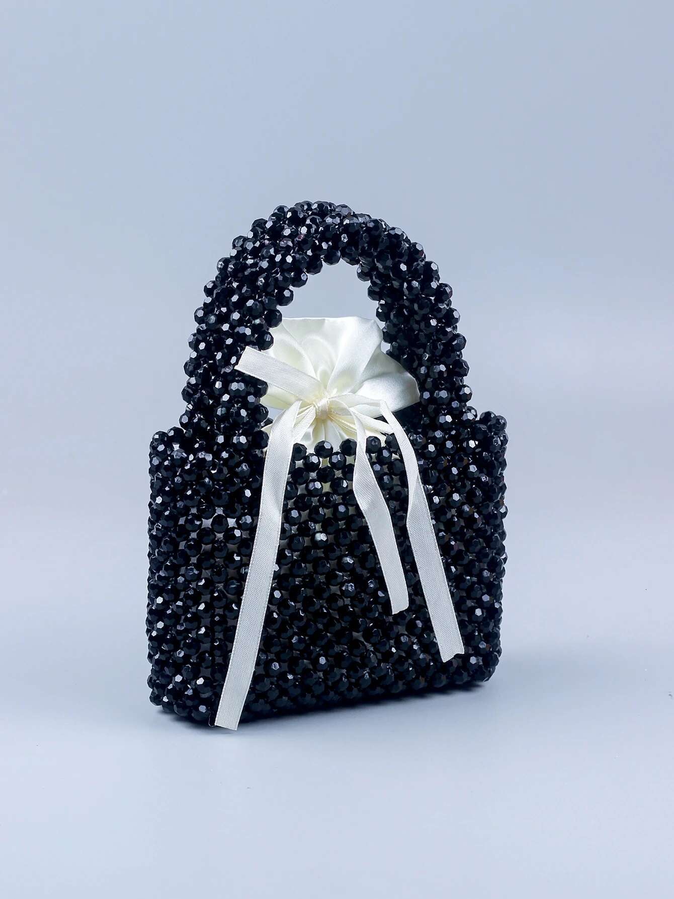Korean Version Handmade Beaded Hand-Held Small Square With Black Beads, Fashionable And Casual, Versatile Woven Bag