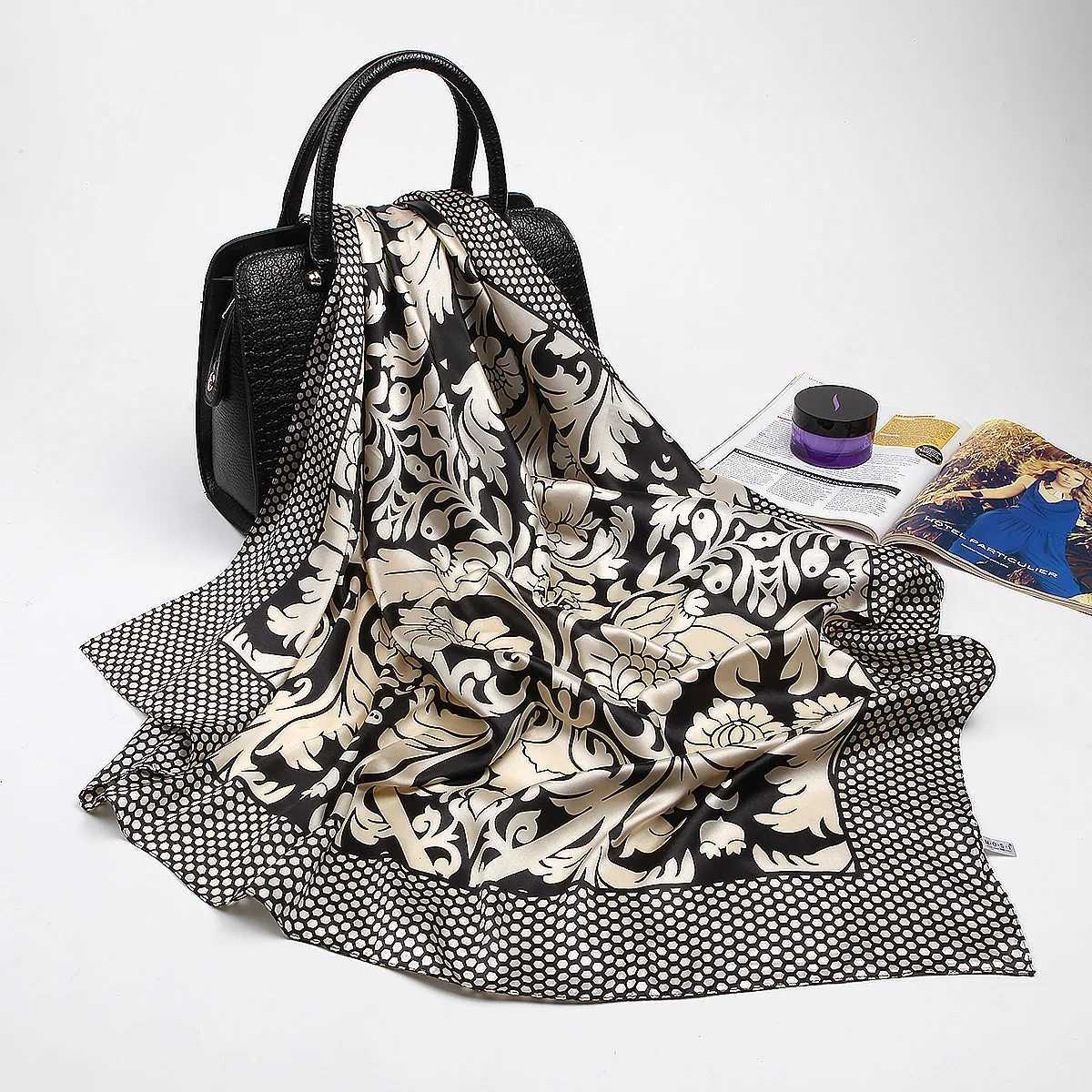 Fashion silk satin headscarf womens printed Kerchief hair scarf womens 90cm * 90cm square shawl wrapped neck scarf womens W250107