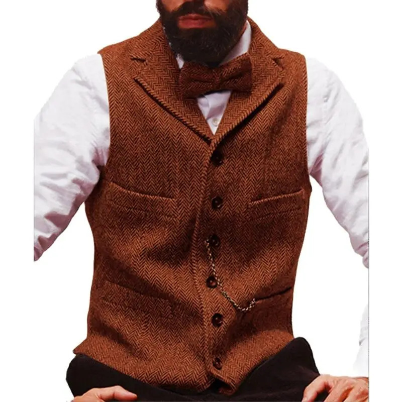 Men Suit Vests Black Waistcoat Vest Man Steampunk Jacket Striped Tweed Vneck Slim Fit Gilet Homme Wedding Clothing 250107