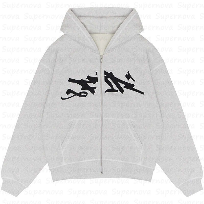 Hip hop new Gothic print hooded zipper hoodie casual men's loose suit