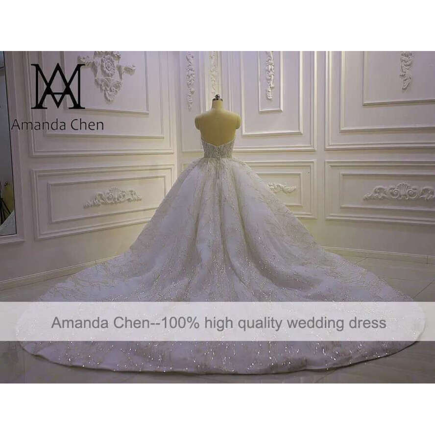 Off Shoulder Lace Appliqued Glitter Beads Wedding Dress