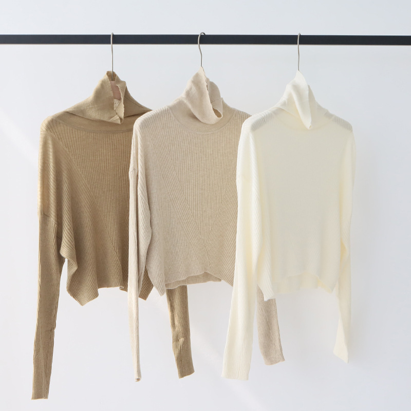 DGBB10 Women's Wool Blend Pleated Pullover with Soft Half Turtleneck