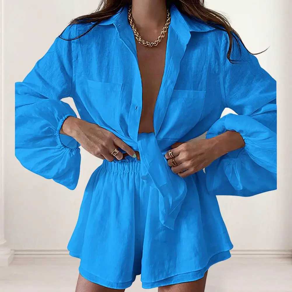 Fashion Top Shorts Set Single Breasted Lightweight Buttons Placket Ladies Casual Suit Daily ClothingXJ250106