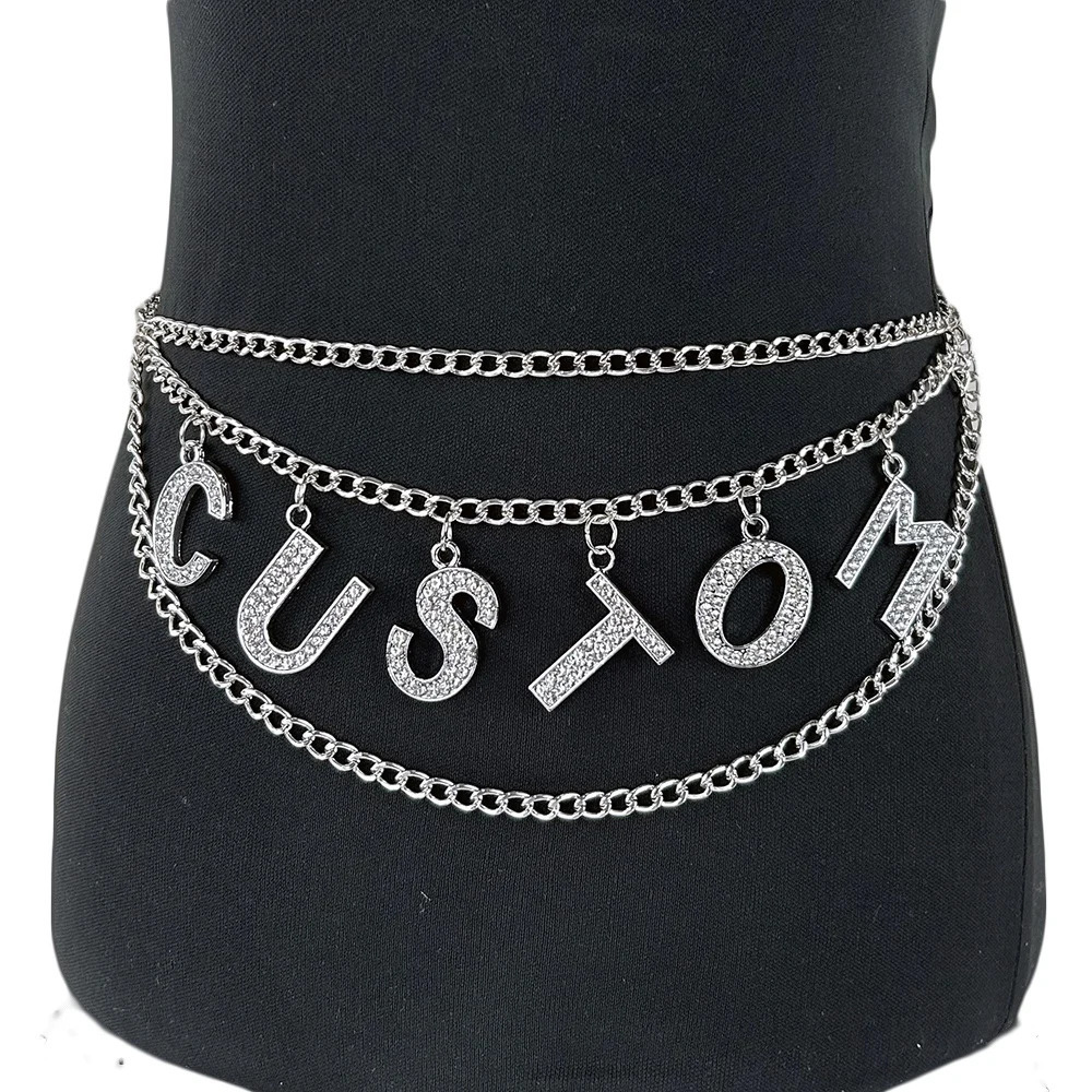 Customized DIY Crystal Large Letter Belt Sexy Womens Rheinston Declaration Name Letter Body Chain Role Playing Accessories Gift 250106