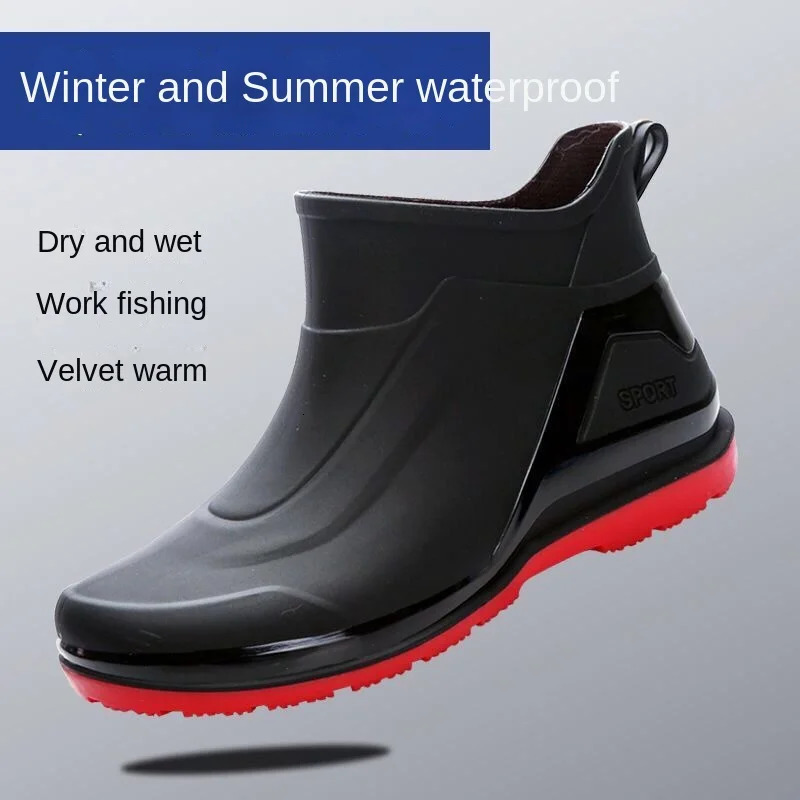 Mens short-tube rain boots thickened wear-resistant one-piece molded rubber shoes non-slip waterproof winter mens rain boots 250106