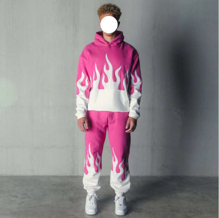 Fashion Trend American Devil Hell Flame Loose Embroidered Splicing Hoodie Unisex