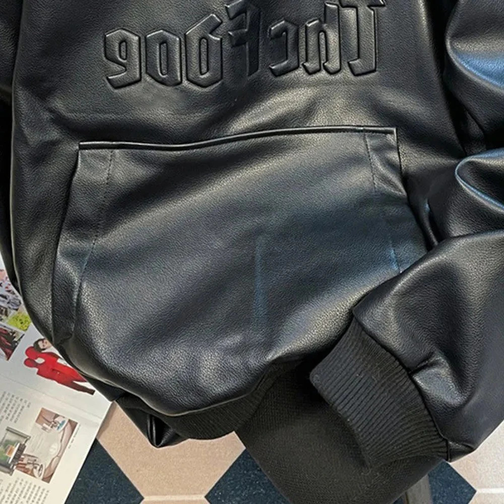 American High Street Pu Leather Motorcycle Clothing Sweatshirt MenS Fashion Trend Heavy Hiphop Hooded Jacket Unisex 250107