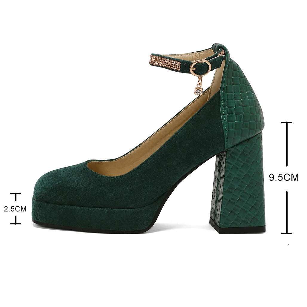 Punk Platform High Heels Women's Ankle Strap Mary Janes Woman Green Beige Block Heeled Party Shoes Chunky Pumps
