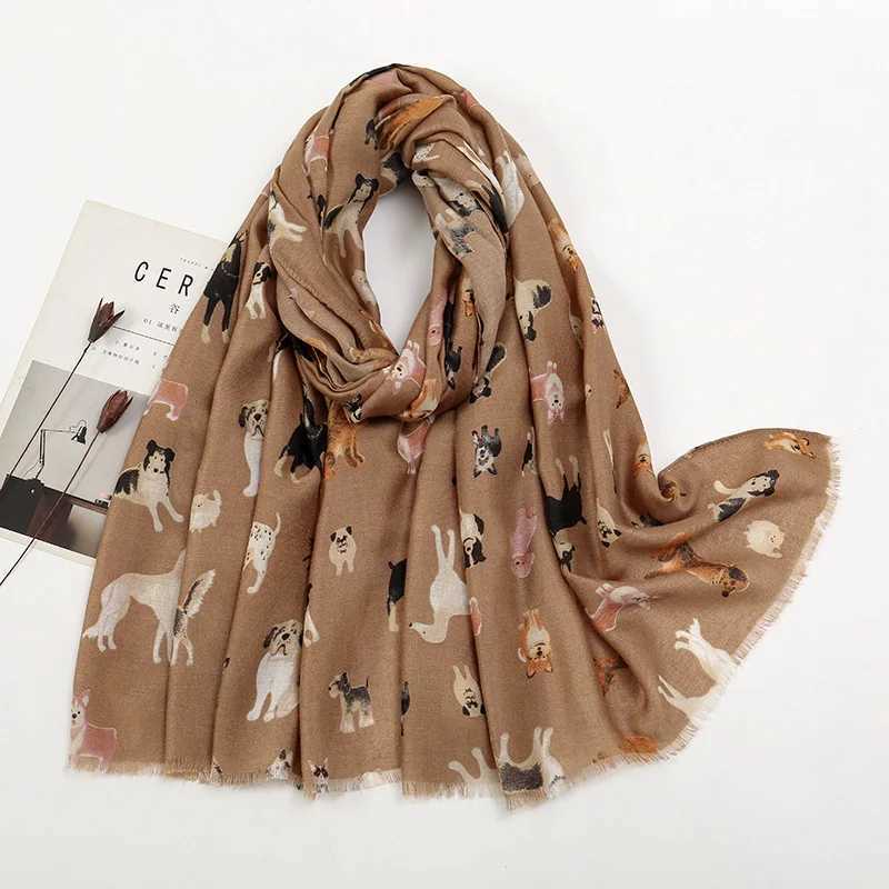 Sausage dog cat pattern edge adhesive shawl womens printed soft and cold resistant shawl and wrapped Pashmina Muslim headscarf W250107