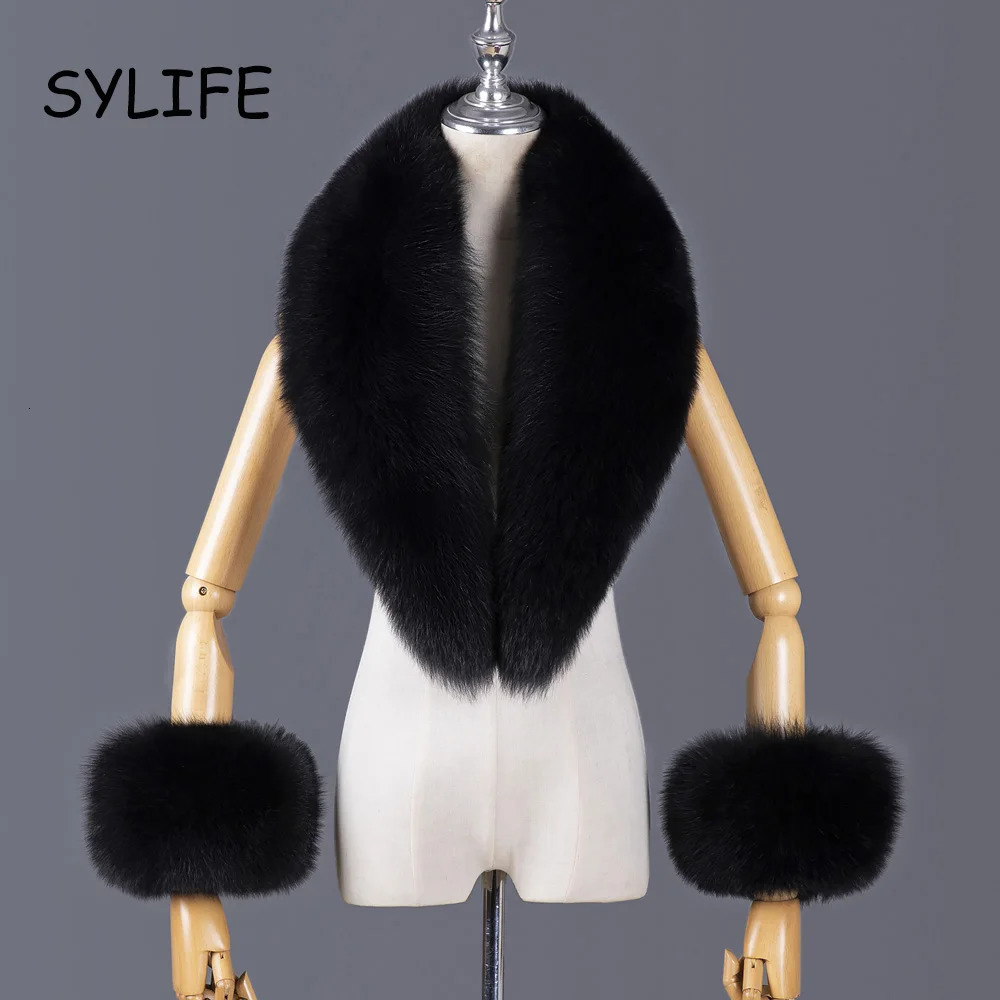 2024 Real Fox Fur Collar Winter Women Fur Scarf Natural Furry Fur Collar and Cuffs Set Neck Warm Fox Fur Scarves for Coat 250106