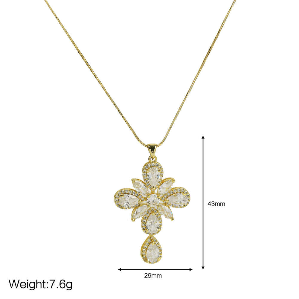 TT hot selling Sweater chain long necklace 18k brass large zircon moissanite diamond fashionable cross necklace designer for women Wedding Bridal Brac
