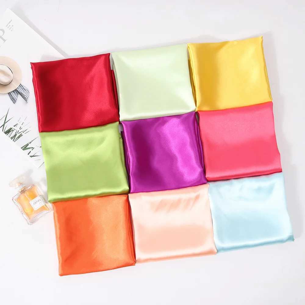 Fashion solid color small silk square scarf 60 * 60cm headband hair clip womens headband satin scarf W250107