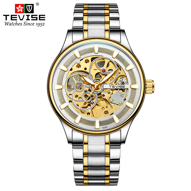 TEVISE Watch Men Luminous Day and Night Star Mechanical Watch, High-end Stylish Waterproof Wristwatch T021-T820F