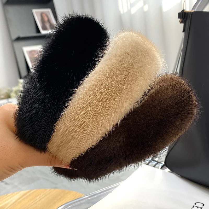 2024 Women winter 100% Real Mink Fur Headbands High Quality Real Fur Hair Band Lady Fashion Hair Hoop Furry Gift 250106