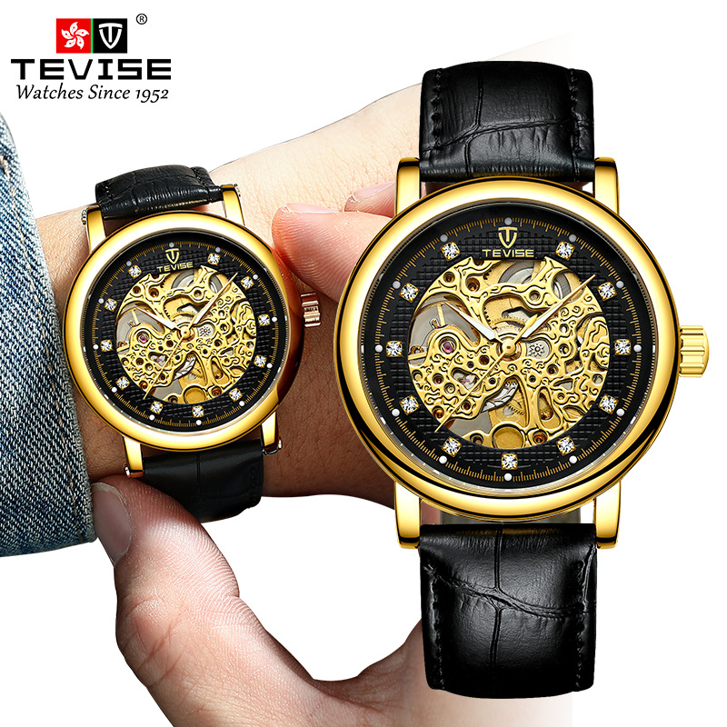 TEVISE Waterproof Business Luminous Men's Mechanical Watch Automatic Mechanical Watch with Leather Strap Wristwatch T032-T8462