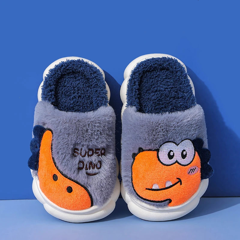 Winter Cute Cartoon Dinosaur Childrens Warm Soft Non-slip Fluffy Slippers For Girls Boys Indoor Mule Kids Home Cotton Shoes 250106