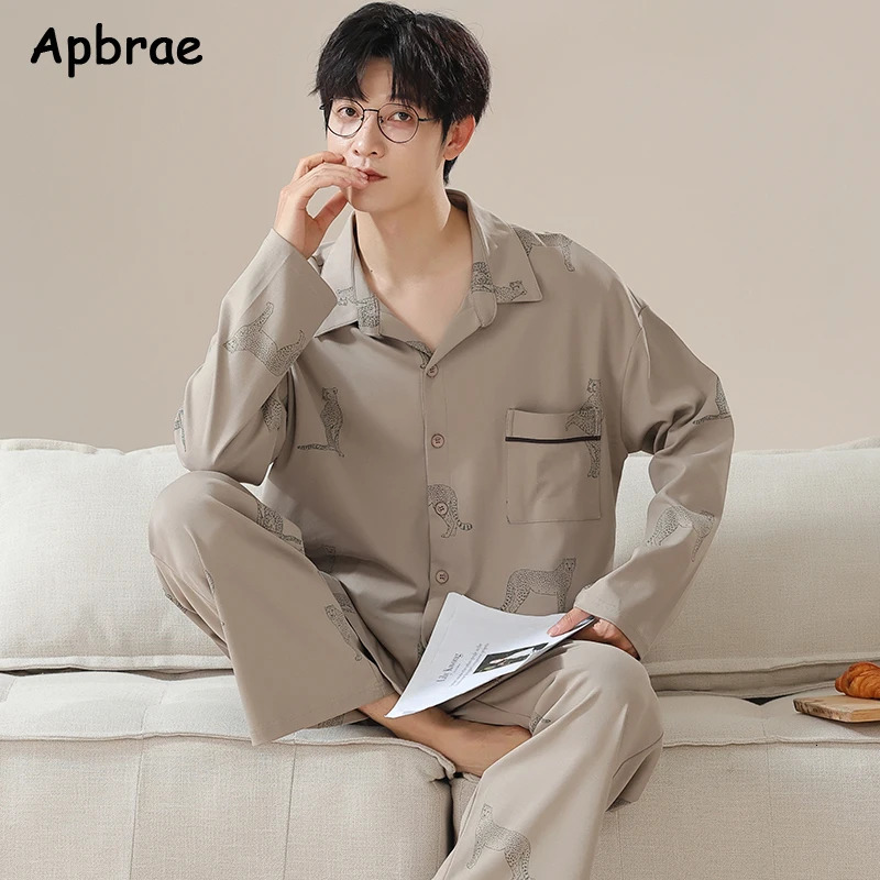 Autumn Winter Men Cotton Pajamas Long Sleeves Pants Pajama Plus Size L3XL Sleepwear Lapel Fashion Man Homewear 250103