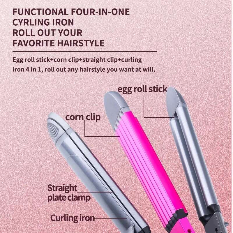 4 in 1 Straightener Crimper Wand Curler Flat and Curg Iron Women Hair Styg Waver Adjustable Temperature