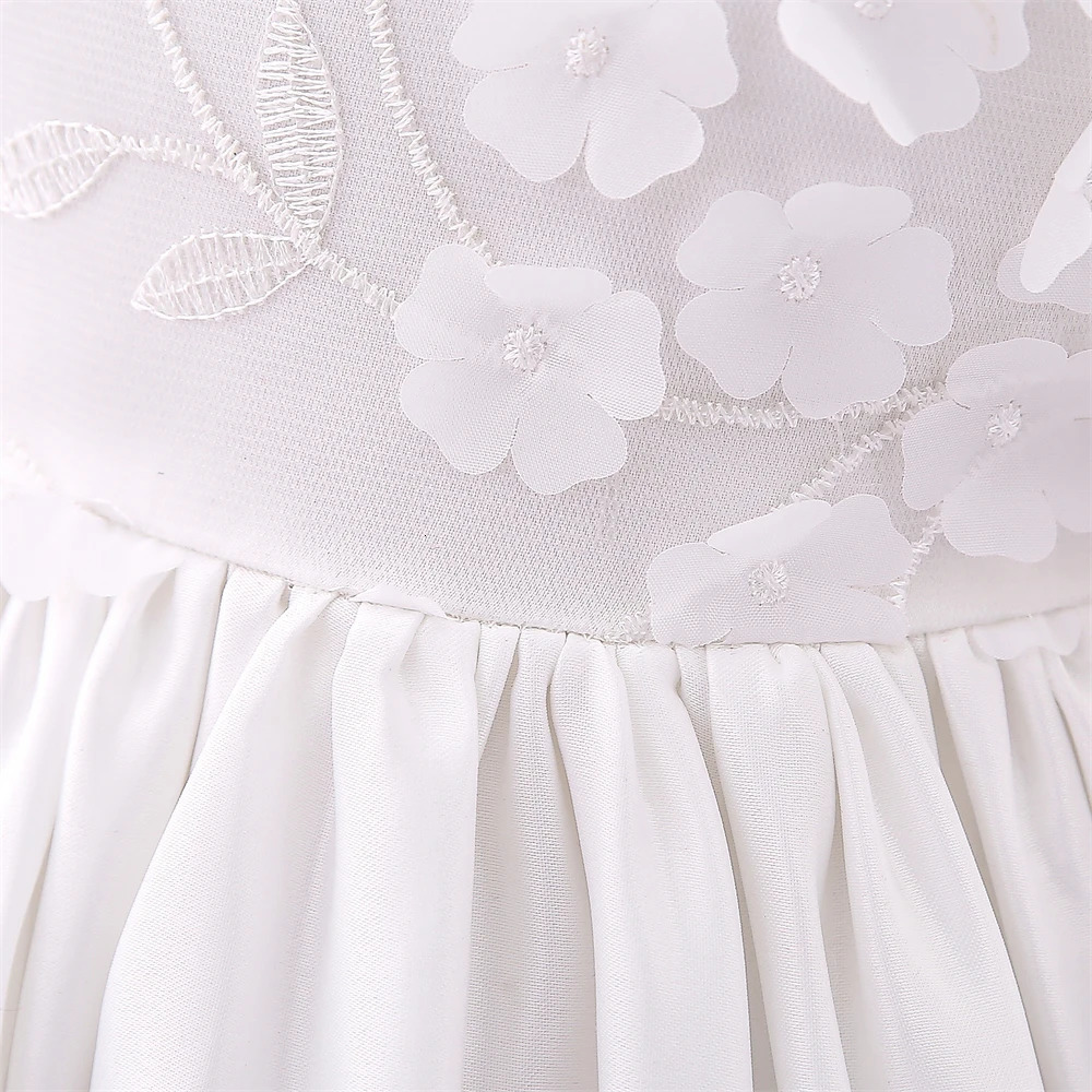 Summer Flower Baby Girl Dresses For Kids Wedding White Bow 1st Birthday Party Princess DresseGirls Puff Sleeve Baptism Clothing 250107