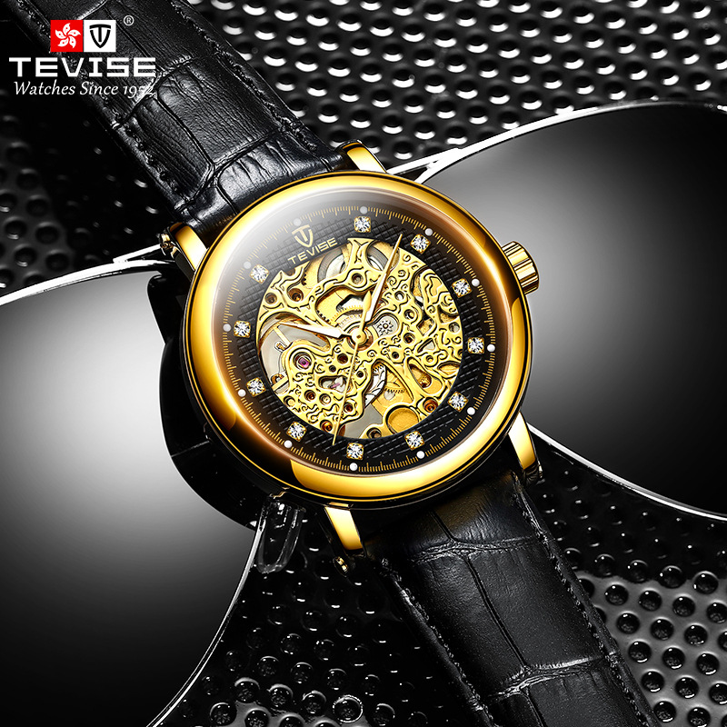 TEVISE Waterproof Business Luminous Men's Mechanical Watch Automatic Mechanical Watch with Leather Strap Wristwatch T032-T8462