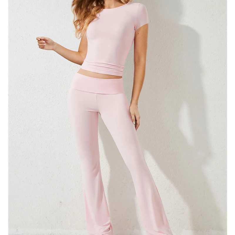 2 Piece Sets for Women Summer Sports Outfits Short Sve Solid Sexy Slim Crop T-Shirts Pants Leggings Y2K Clothes StreetwearXJ250106