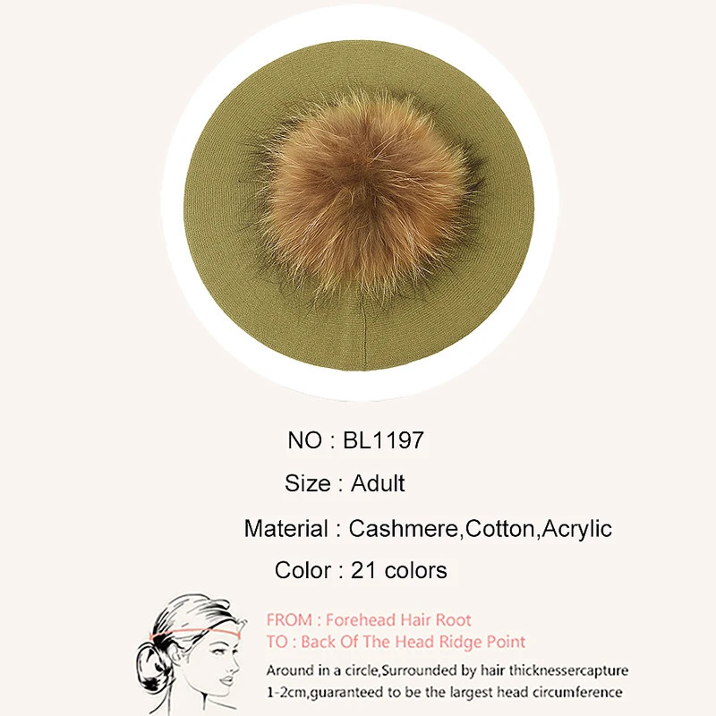 Women Autumn Winter Cashmere Berets Cap Female Knitted Thick Slouchy Skullies Beanies Ladies 15 cm Real Ball Pom Hat 250106