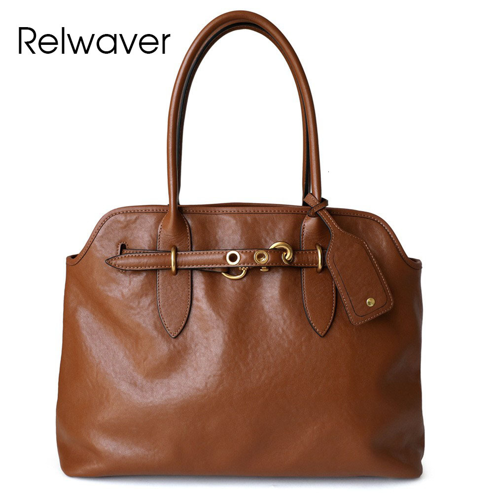 Relwaver Genuine Tote Tree Cream Cow Leather Handbag 2024 Winter Brown Black Big Capacity Commuting Women Bag