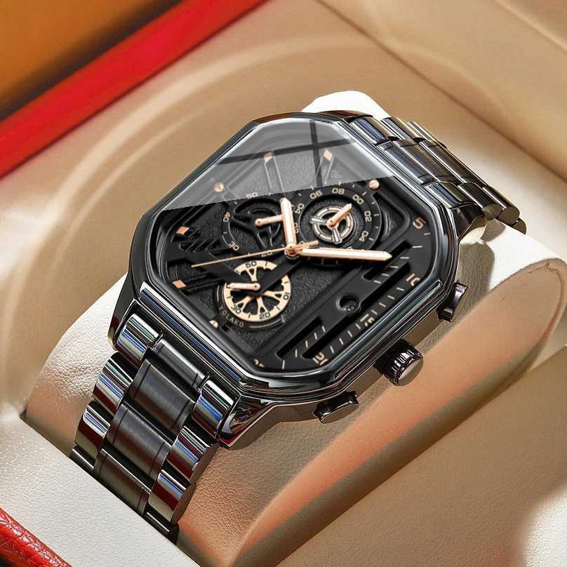 Fashion Casual Business Men Quartz Watch High-end Auto Date Big Square Dial Stainless Steel Band Watches For Man GiftsX250107