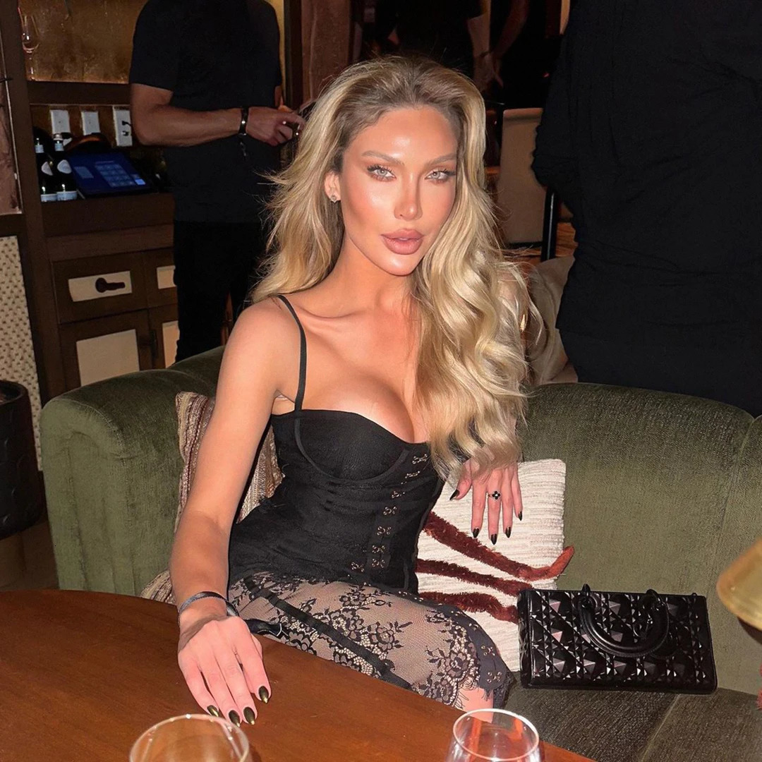 Ailigou Summer Womens Black Sexy Tight Handmade Lace Top and Skirt Party Set 250106