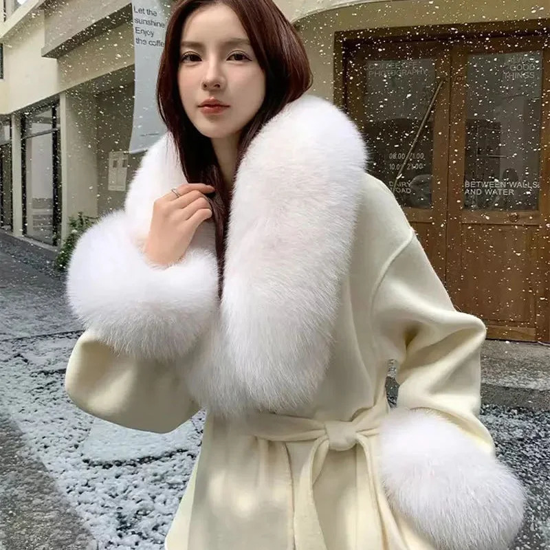 2024 Real Fox Fur Collar Winter Women Fur Scarf Natural Furry Fur Collar and Cuffs Set Neck Warm Fox Fur Scarves for Coat 250106