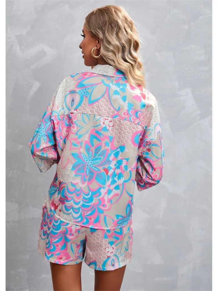 New Print Three-quarter Sve Short Casual Suit Spring Summer Fashion Ele Casual Button Shirt 2 Piece Set Womens ClothingXJ250106