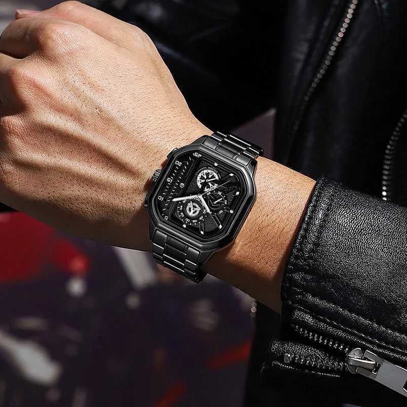 Fashion Casual Business Men Quartz Watch High-end Auto Date Big Square Dial Stainless Steel Band Watches For Man GiftsX250107