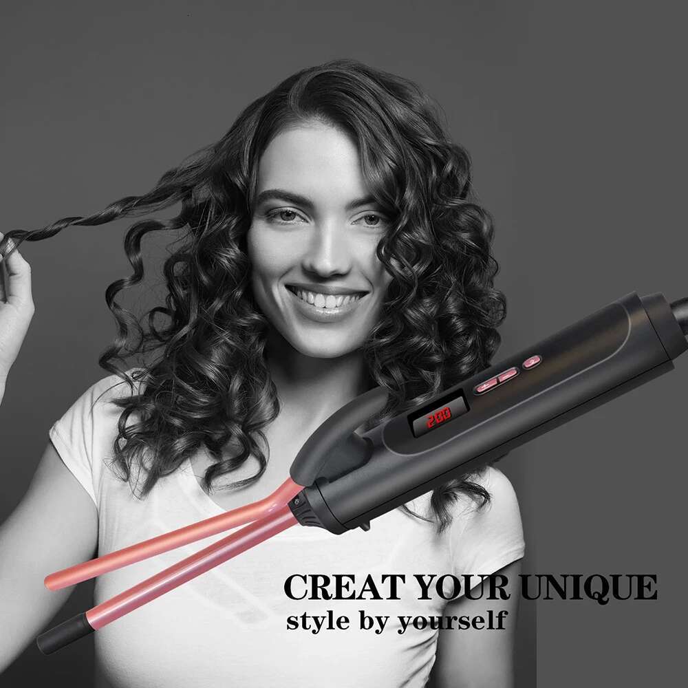 Digital Automatic Curler 0.35/1 Inch Small Curg Wand Ceramic Barrel Hair Thin Irons Rotating Afro Curl Waver