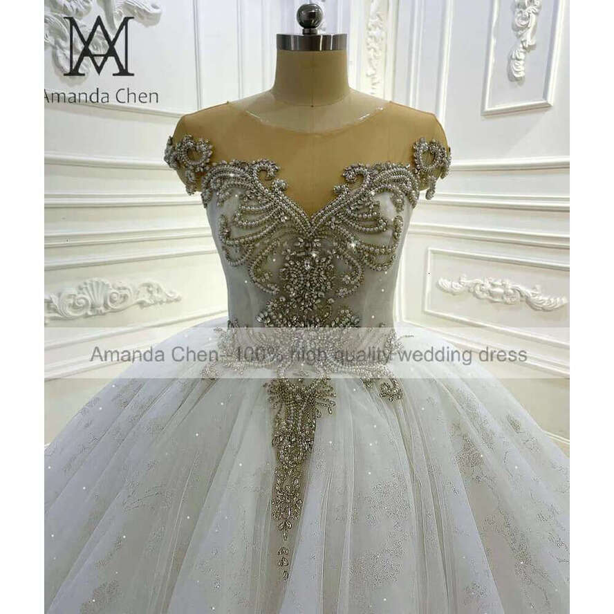 Cap Sleeve Crystal Lace Wedding Dress