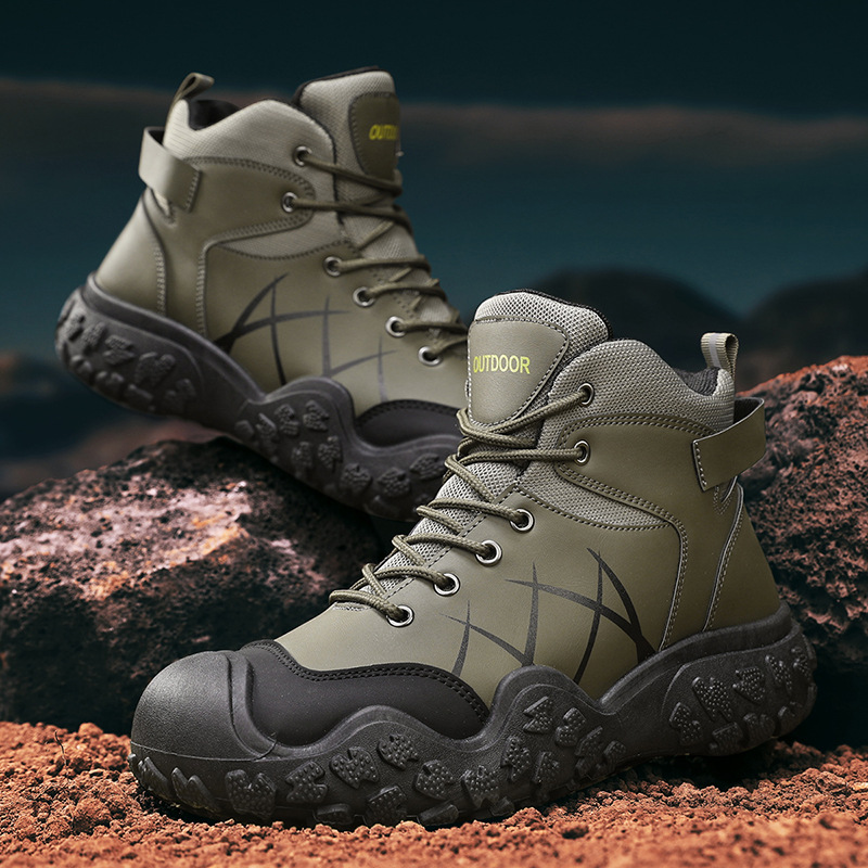fashion outdoor shoes men keep warm mountaineering non-slip black green sports trainers sneakers